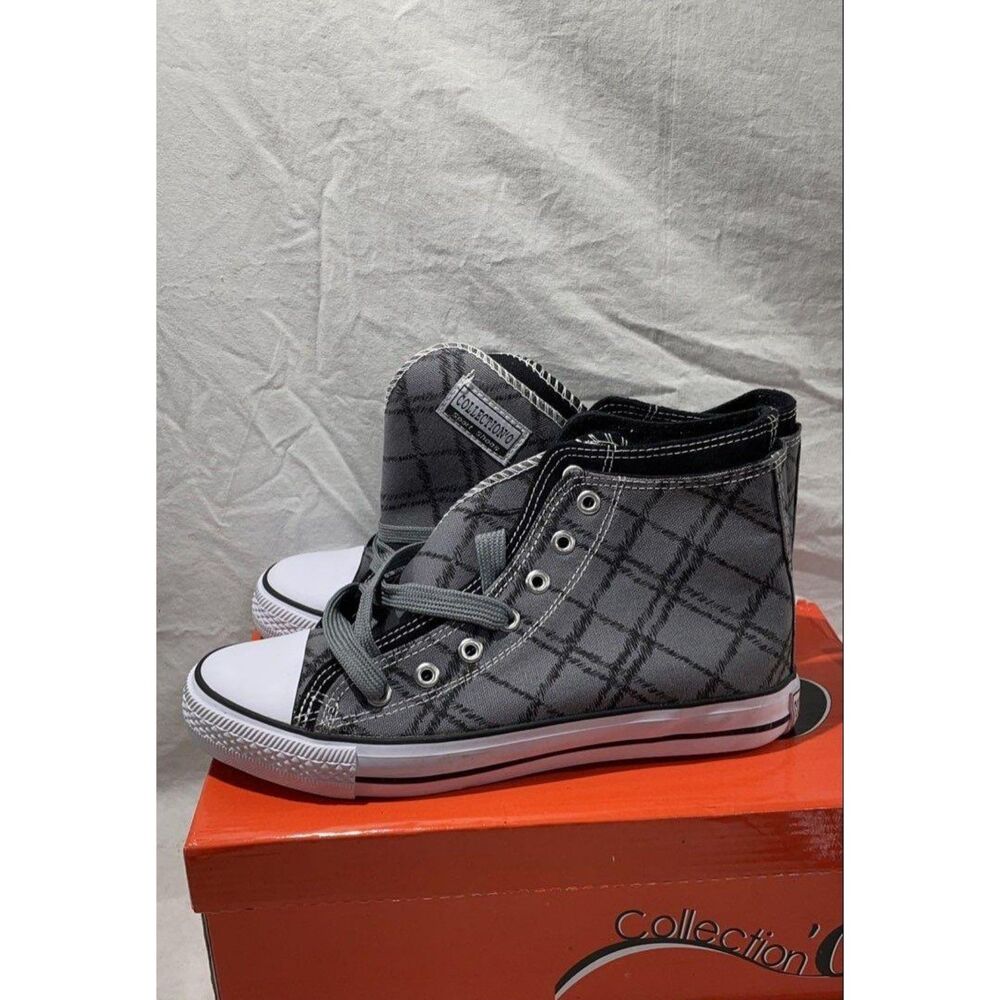 Collection O Women's Grey Plaid High Top Sneaker Casual Shoes Size 6.5 NIB